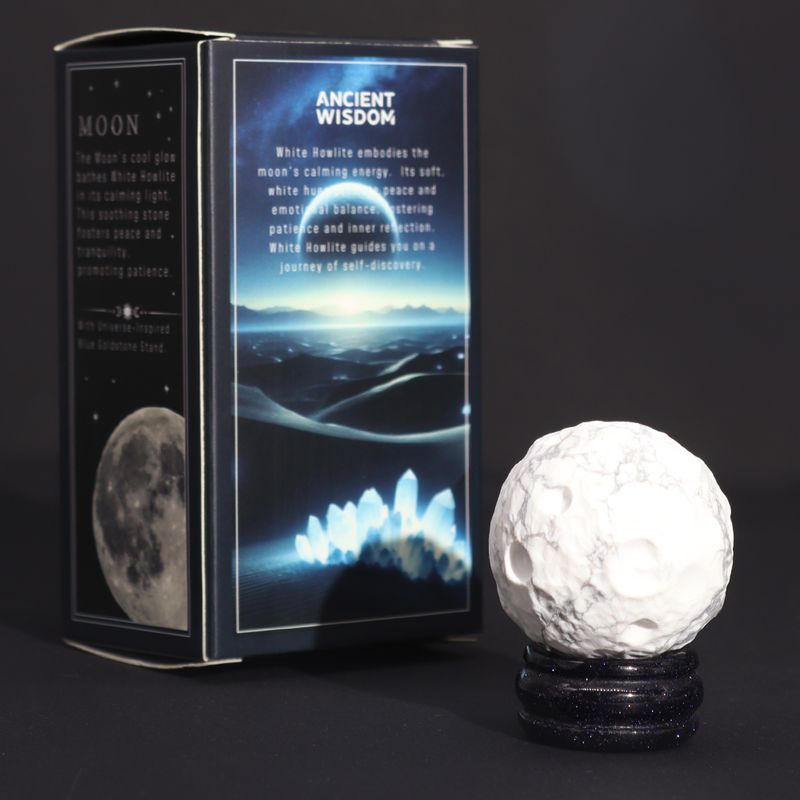 Planète en Howlite Blanche sur Support en Pierre Goldstone - 40mm (support 30x15mm)