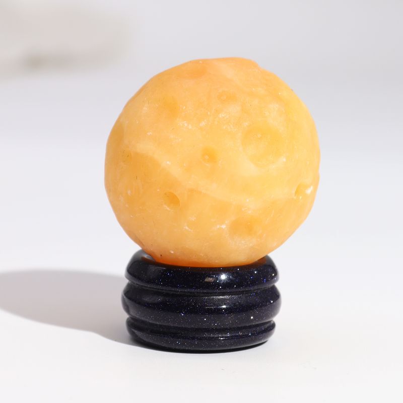 Planète en Jade Jaune sur Support en Pierre Goldstone - 40mm (support 30x15mm)