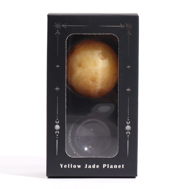 Planète en Jade Jaune sur Support en Pierre Goldstone - 40mm (support 30x15mm)