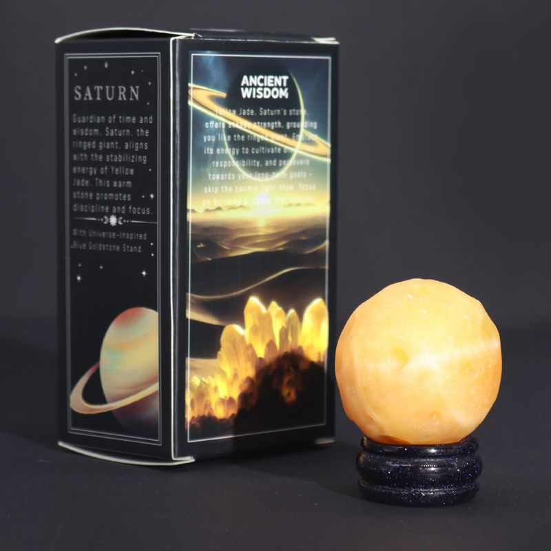 Planète en Jade Jaune sur Support en Pierre Goldstone - 40mm (support 30x15mm)