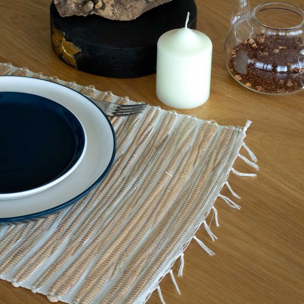 Set de Table en Jacinthe d'eau - Tigré Naturel avec Frange