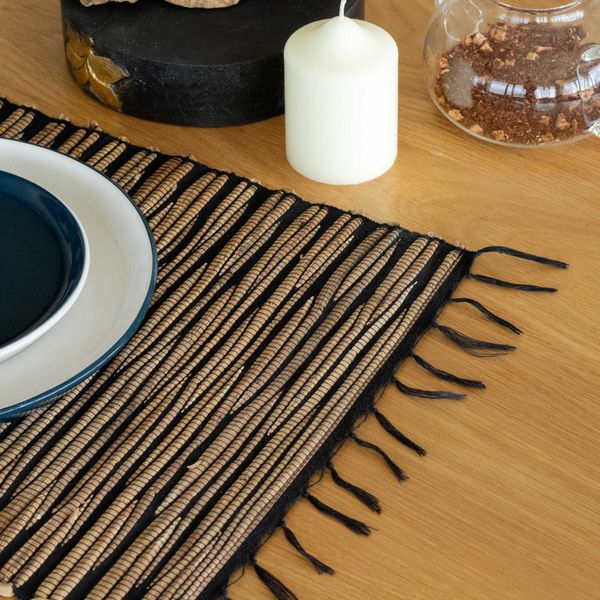 Set de Table en Jacinthe d'eau - Tigré Noir avec Frange