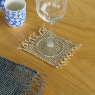 Dessous de Verre Naturel à Franges en Jonc de Mer - Naturel