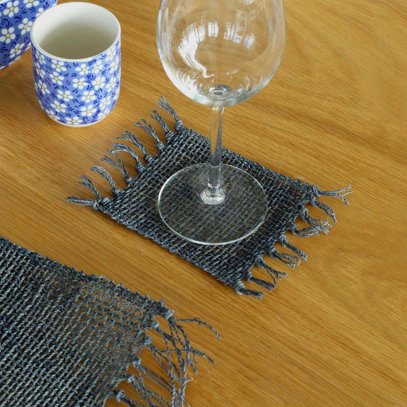 Dessous de Verre Naturel à Franges en Jonc de Mer - Charbon