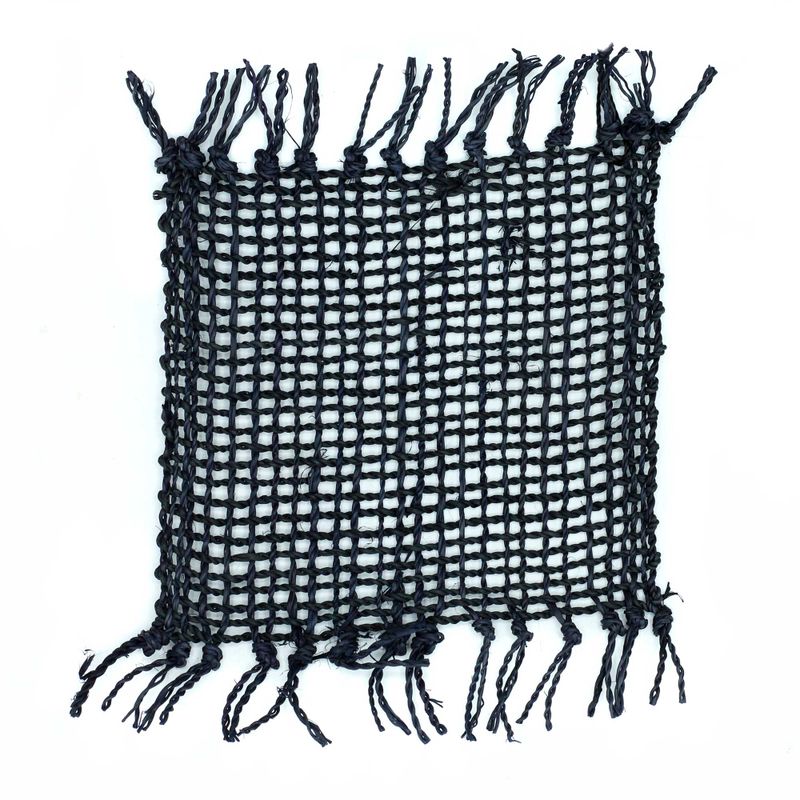 Dessous de Verre Naturel à Franges en Jonc de Mer - Noir