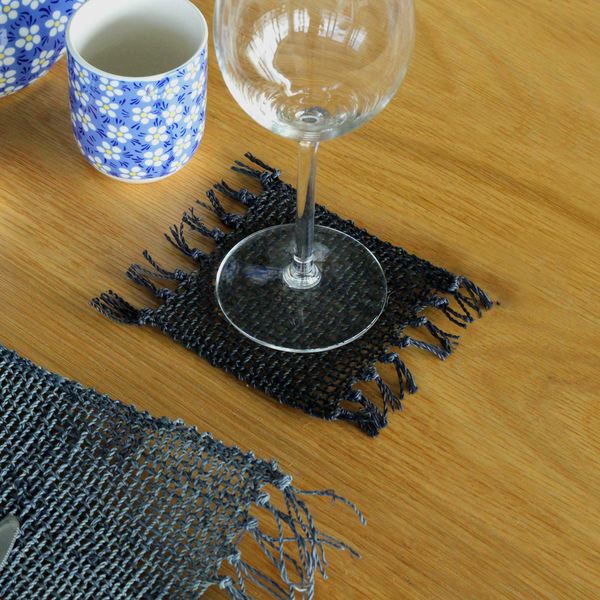 Dessous de Verre Naturel à Franges en Jonc de Mer - Noir