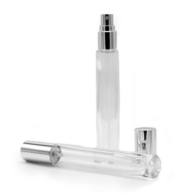 Flacon Rond Haut et Fin de 10 ml - Vaporisateur et Bouchon Argentés