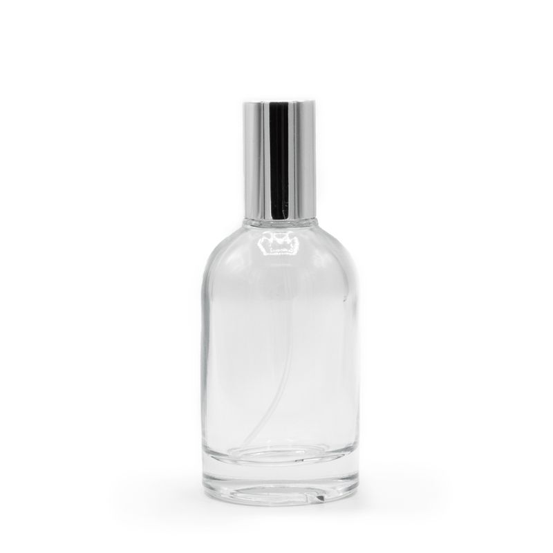 Flacon Rond Épais de 50 ml - Vaporisateur et Bouchon argentés