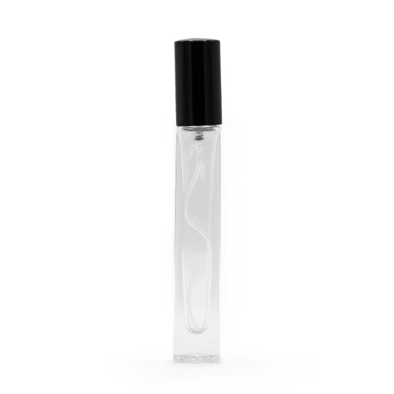 Flacon Carré Haut et Fin de 10 ml - Vaporisateur et Bouchon Noirs