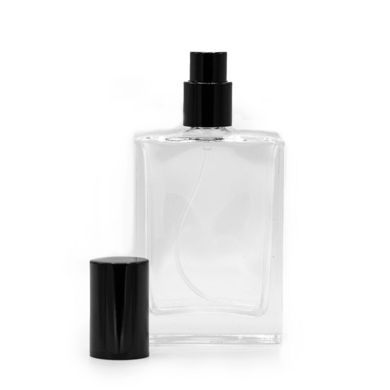 Flacon Épais Carré de 50 ml - Vaporisateur et Bouchon Noirs