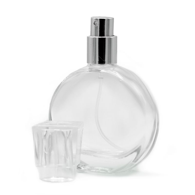 Flacon Ovale de 50 ml - Spray Argenté et Bouchon en Cristal