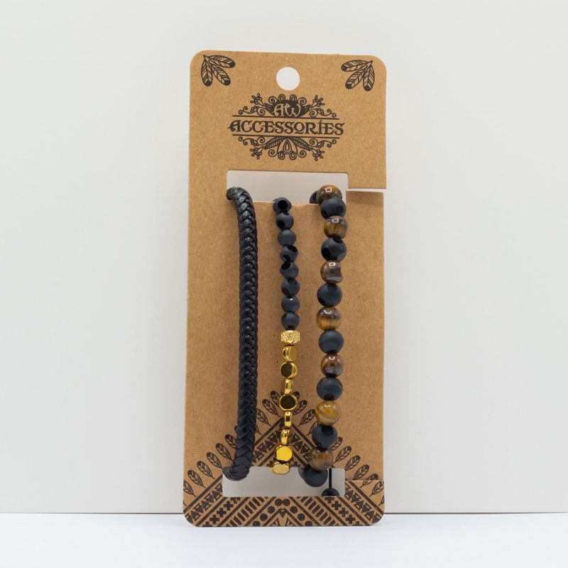 Ensembles de Bracelets Premium pour Hommes - Noir et Beige (assorti)