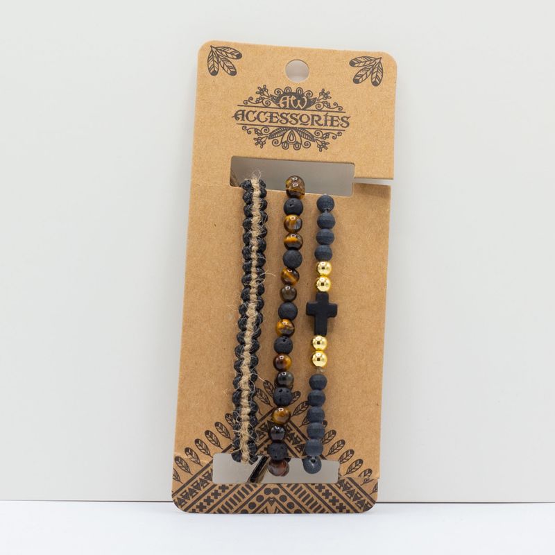 Ensembles de Bracelets Premium pour Hommes - Noir et Beige (assorti)