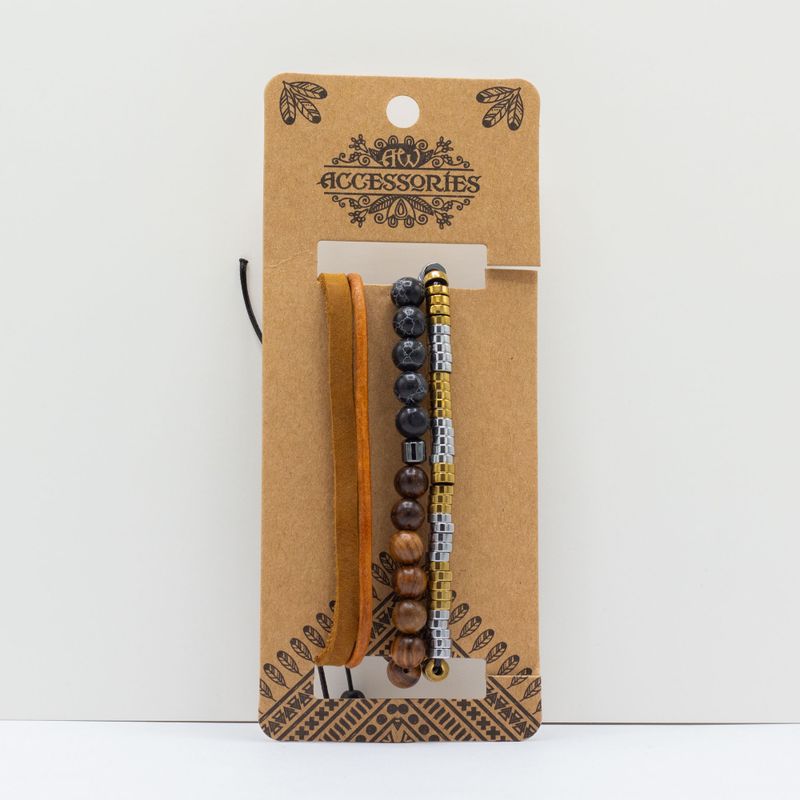 Ensembles de Bracelets Premium pour Hommes - Noir et Beige (assorti)