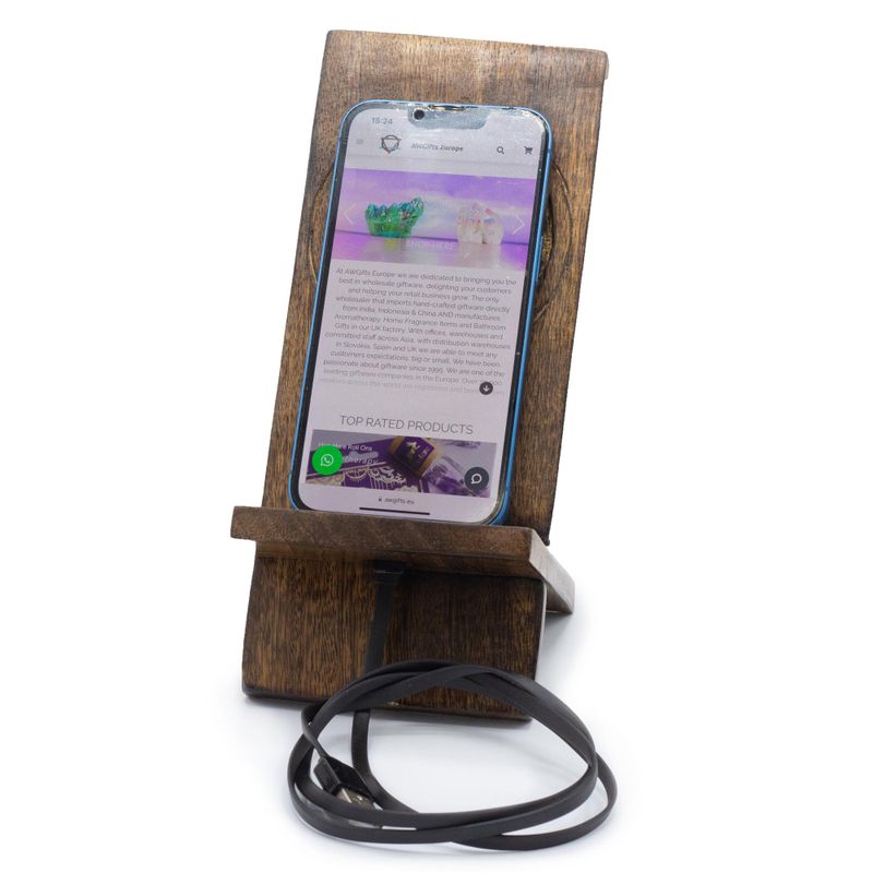 Support de Téléphone en Bois Sculpté - Arbre de Vie 20x9.5cm