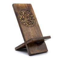Support de Téléphone en Bois Sculpté - Mandala 20x9.5cm