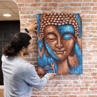 Peinture Bouddha – Fleur Bronze & Bleue