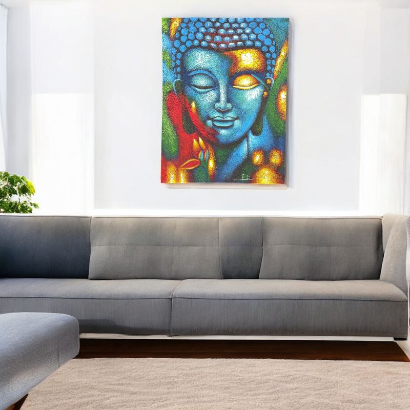 Peinture Bouddha – Fleur Bleue & Dorée