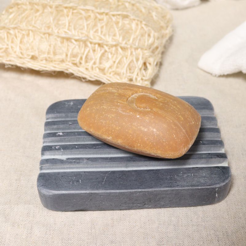 Porte-Savon en Pierre Ollaire Grise 12x8,5 cm - Côtes Prononcées