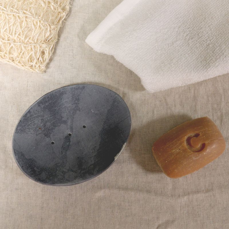 Porte-Savon en Pierre Ollaire Grise 10x12cm - Ovale Classique