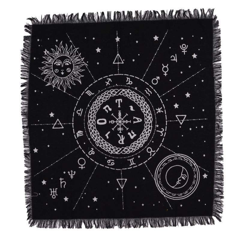 Nappe d'Autel Ésotérique à Franges - Carte Lune et Soleil