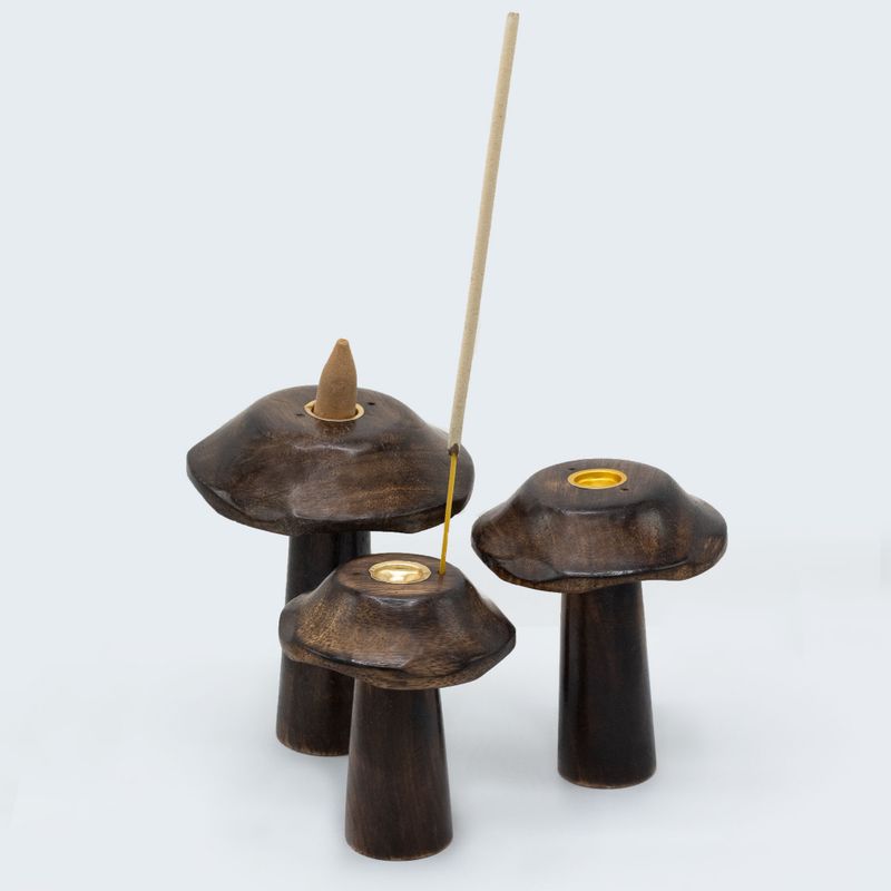 Lot de 3 Porte-Cônes d'Encens Plats Champignons (13cm 12cm 11cm)