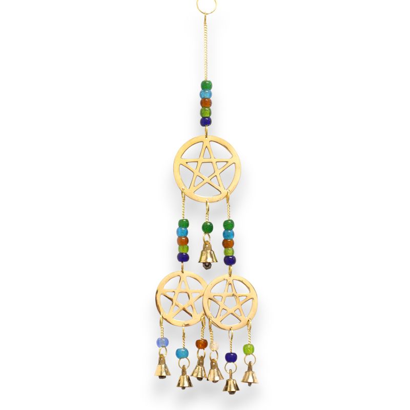 Carillons Indiens - Tri-Pentagramme en Laiton - 7 Cloches - 9,5x32cm