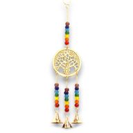 Carillons Indiens - Arbre de Vie en Laiton avec Perles de Chakra - 3 Cloches - 6,5x31cm