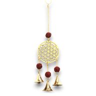 Carillons Indiens - Fleur de Vie en Laiton avec Perles Rudraksha - 3 Cloches - 6x27cm