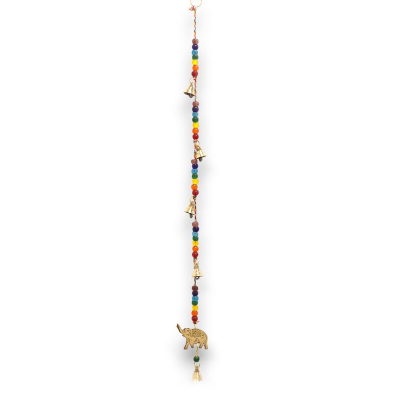 Carillons Indiens - Éléphant en Laiton avec Clochettes en Perles de Chakra - 53 cm