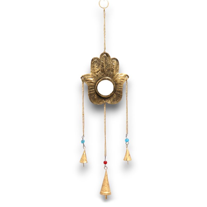 Carillons Indiens - Main de Fatma Sm Miroir 3 Cloches - 14x55cm