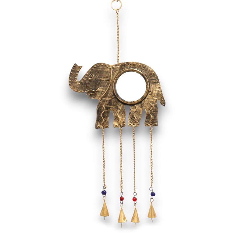 Carillons Indiens - Miroir Éléphant Grand 4 Cloches - 24x60cm