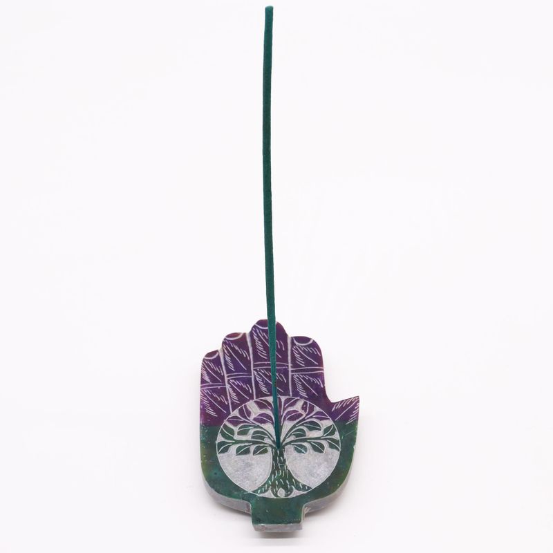 Porte-Encens Main de Fatma en Pierre Stéatite Med 13x9cm - Arbre de Vie