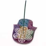Porte-Encens Main de Fatma en Pierre Stéatite Large 18x15x1.2cm - 7 Chakras