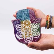 Porte-Encens Main de Fatma en Pierre Stéatite Large 18x15x1.2cm - 7 Chakras