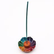 Petit Porte-Encens Fleur de Lotus en Stéatite 7,5x2,5 cm - Couleurs des Chakras