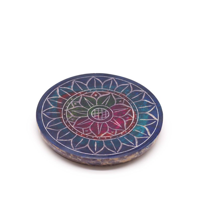 Porte-Encens Disque en Stéatite 8 cm - Lotus en Lotus