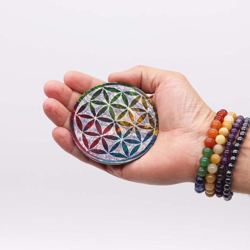 Porte-Encens Disque en Stéatite 8 cm - Fleur de Vie