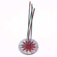 Porte-Encens Disque en Stéatite 10 cm - Fleur de Soleil (porte-5 bâtons)