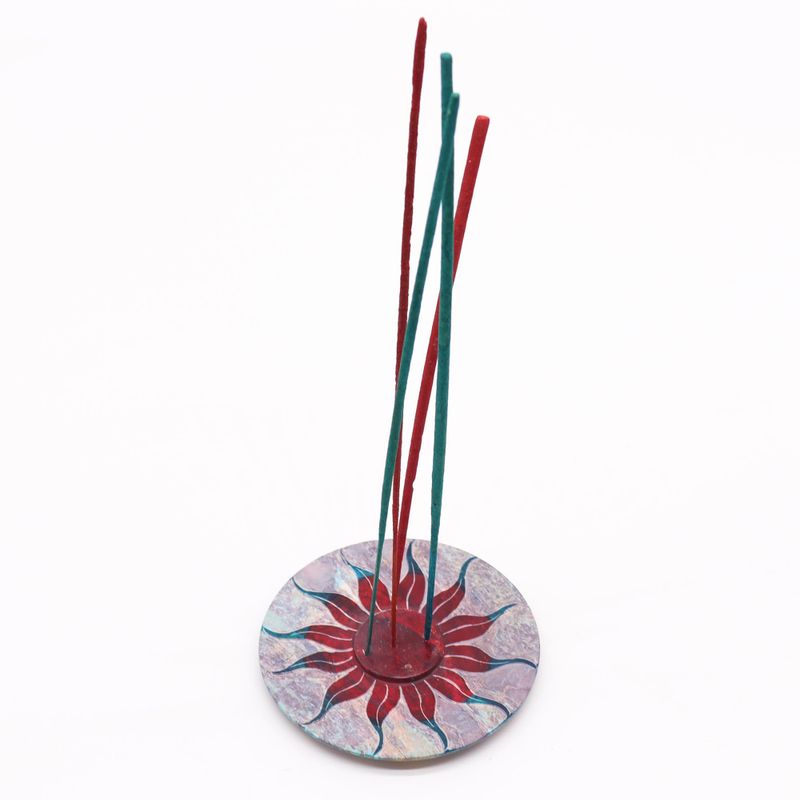 Porte-Encens Disque en Stéatite 10 cm - Fleur de Soleil (porte-5 bâtons)