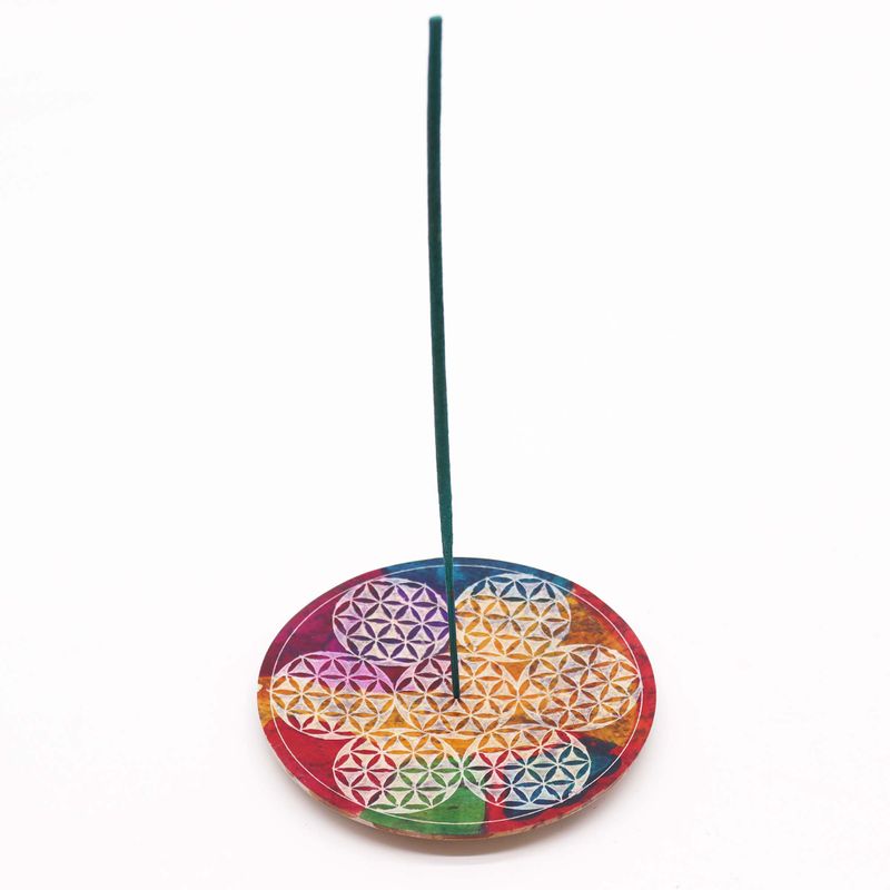 Porte-Encens Disque en Stéatite 12 cm - 7 Fleurs de Vie