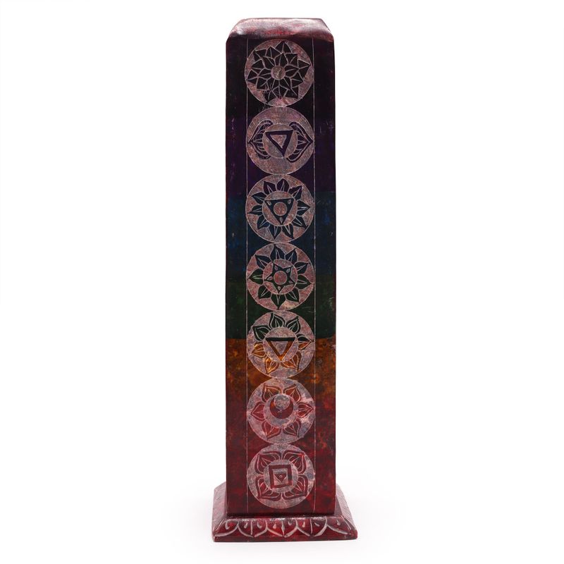 Porte-Encens Tour Carrée en Stéatite 25 cm - 7 Chakras