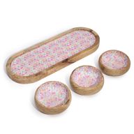 Plateau en Bois de Manguier avec 3 Bols - Motif Floral