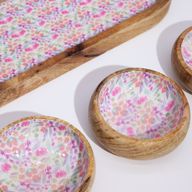Plateau en Bois de Manguier avec 3 Bols - Motif Floral