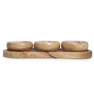 Plateau en Bois de Manguier avec 3 Bols - Motif Floral