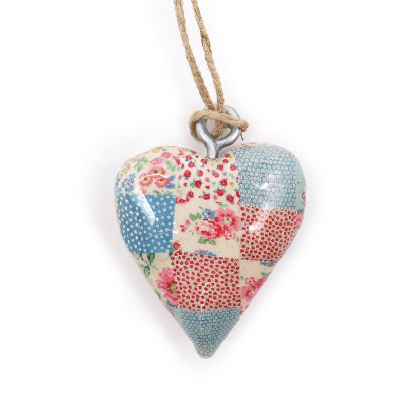 Petits Coeurs Décor en Bois - Carreaux Bleu & Rouge (24)