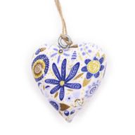 Coeurs en Bois Décor Lrg - Motif Floral Bleu (24)