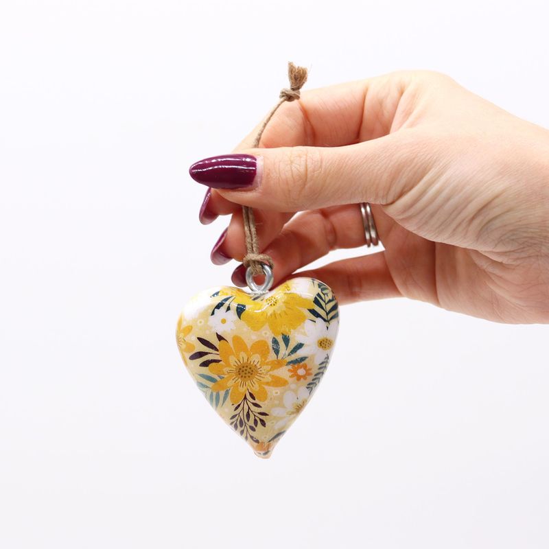 Coeurs en Bois Décor Lrg - Floral Jaune (24)