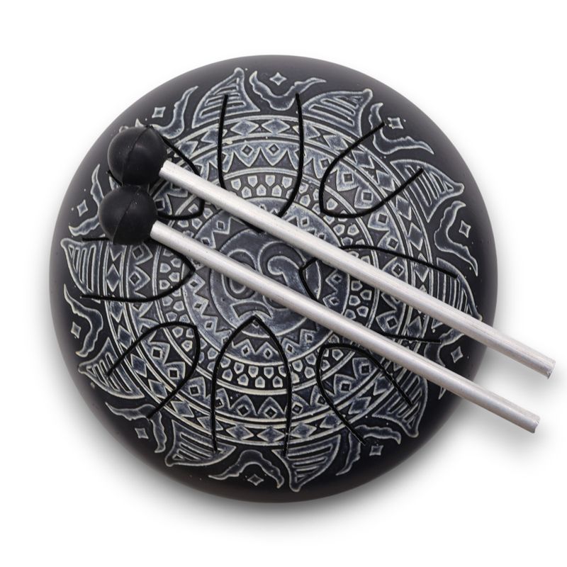 Tambour à Langue en Acier Happy Om Mandala Gravé - 16cm