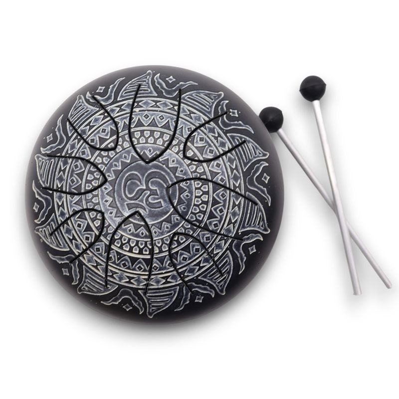 Tambour à Langue en Acier Happy Om Mandala Gravé - 16cm